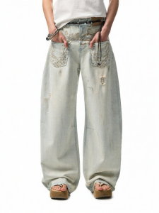 1JINN STUDIO | Aged Washed Muddy Low Rise Wide Leg Denim Pants