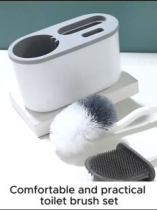 แปรงขัดห้องน้ำ 3in1 ซิลิโคน ชุดเซ็ต ติดผนัง มีช่องระบายน้ำ 3 ชิ้น พร้อมที่เก็บ 2 สี可选 แปรงขัดชักโครก แปรงล้างห้องน้ำ ล้างสุขภัณฑ์ สุดคุ้ม Toilet Brush Set ready to ship