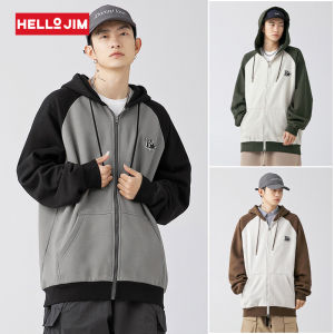 HELLO JIM Zip up Hoodies For Men 2023 New Jacket men Color splicing cardigan hoodie Couple  K3743