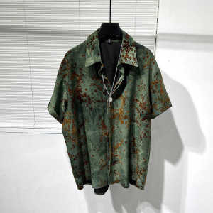 Summer Original High-End Feeling Vintage Rusted Flocking Printing Loose Handsome Shirt Men Trendy Brand Fashionable Draping Shirt