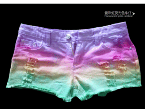 Japanese Style Original Handmade Tie-Dye Shorts Low Waist Ripped Denim Rainbow Soft Girl College Style All-Matching Denim Shorts Denim Shorts Women