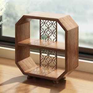 Traditional Chinese Mini Desktop Organizer Solid Wood Storage and Display Rack