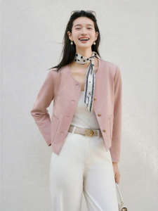 XIANGYING | Pink Faux Suede Sweet True Shoulder Jacket