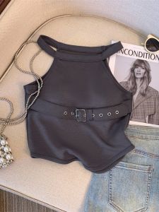 Áo Vest Không Tay Hở Lưng Gợi Cảm Mùa Hè Cho Nữ Áo Khoác Ngoài Không Tay Hở Bụng Khóa Kéo Áo Vest Ngắn Màu Trơn