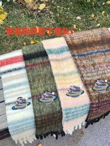 New Saturn Embroidered Stripe Scarf Wool Material Korean Style Double Sided Warm Neck Warmer Couple Model Winter Fashion Accessory