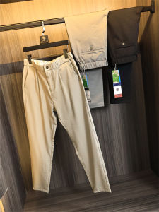 Brothers Ice Silk Cotton Fabric Adjustable Waist Straight Leg Casual Pants Spring Summer Mens Solid Color Business Casual Trousers