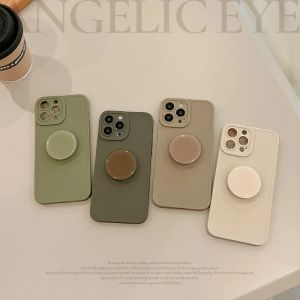 Retro Solid Color Matte with Holder Case for IPhone 15 14 13 12 11 Pro Max 7 8 Plus XS X XR SE 2 Mini Soft Silicone Bumper Cover