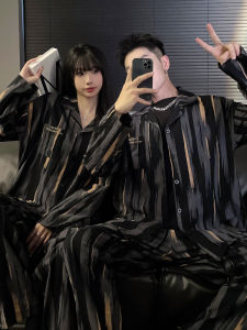 JIJIFA | Cotton Striped Couple Sleepwear Long Sleeve