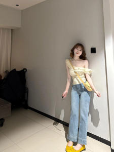 HUOLISI | Charming Youthful Off-Shoulder Flounce Sleeveless Tshirt