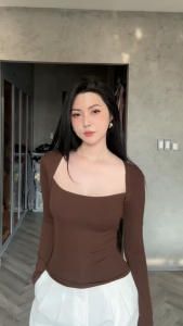 [SIMPLE GIRL] Áo Ôm Body Cup Ngực Nhúng Eo Tay Dài Hottrend
