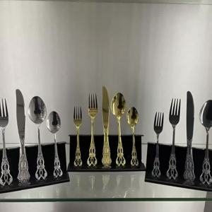 6/30pcs Gold Embossed High-End Stainless Steel Tableware Huangting Western Steak Knife and Fork Spoon Dessert Spoon and Fork