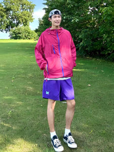 Quần Short Thể Thao Nhanh Khô Màu Tím Dopamine Cho Nam Mùa Hè Mỏng Bằng Lụa Băng Thêu Bướm Quần Dài Thường Ngày Cho Thanh Thiếu Niên