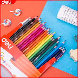 Deli 24 Colors Pencils - High Quality Plastic Color Lead for School Supplies - Triangular Barrel - Pre-sharpened - Bright Colors