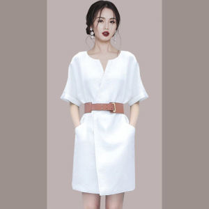 Elegant High-Quality Exclusive Monochromatic Waist-Cinching Summer Dress
