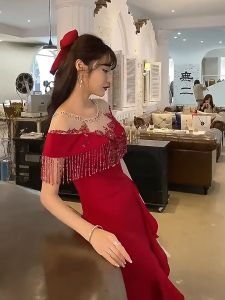 GAUN WEDDING GAUN PERNIKAHAN PESTA BUNGA MERAH ELEGAN