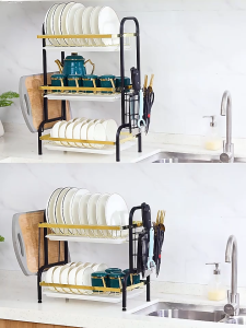LivinEase 2/3-Tier Dish Drainer Rack With Drain Pan-Heavy Duty Countertop Plate Organizer Storage Kitchen Rack