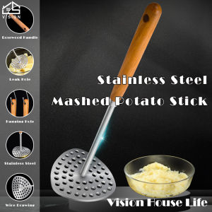 Vision 304 Stainless Steel Potato Masher Wooden Handle Baby Food Masher Kitchen Sweet Potato Egg Avocado Mashing Crusher