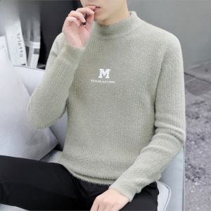 HENGYUANXIANG | Hengyuanxiang Mens Thickened Round Neck Sweater Faux Fur Warm Base Layer Shirt Fashionable Winter Knitted Long Sleeve Top
