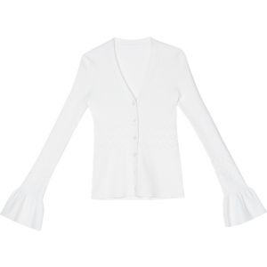 Floral Sleeve V-Neck Slim Fit Knit Cardigan