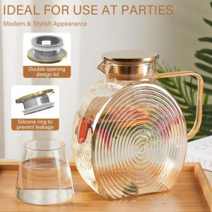 Snail Glass Pitcher 2.5L 84oz Large Iced Tea Pitcher with Handle Lids for Fridge Door Water Jug Sun Tea Bottles Cold Water Cups