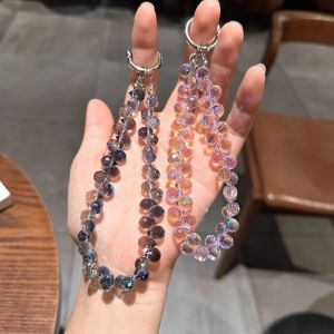 สร้อยข้อมือโทรศัพท์มือถือแบบฝังลูกปัดด้วยมือสำหรับผู้หญิง สร้อยคอโทรศัพท์มือถือสั้น ลูกปัดใส ลูกปัดประดับอัญมณี ชุบเงิน