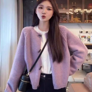 เสื้อคาร์ดิแกนถักคอร์ดูรอยสไตล์เกาหลีสำหรับผู้หญิง ทรงหลวม แขนยาว ปกติ คอตั้ง ทรงสั้น ฤดูใบไม้ร่วง 2025