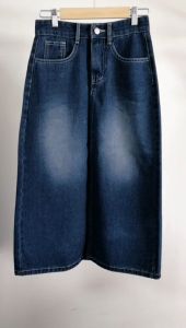 Plus size denim skirt for women dark blue high quality front slit vintage washed denim long skirt