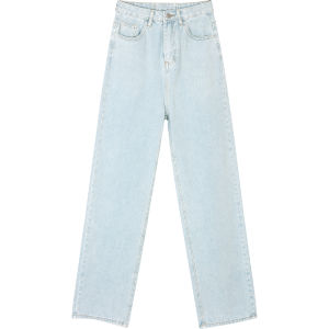 High Waist Loose Wide Leg Jeans Womens Light Blue Belted Straight Cut Trousers Long Pants Cotton Polyester Blend All Seasons
