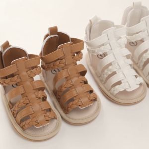 Baby Girls Elegant Flower SandalsSoft Sole Slip-on Hook And Loop Fastener Shoes For Summer And Spring