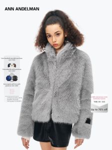 ANN ANDELMAN | Winter Turn-down Collar Long Sleeve Eco Fur Coat Short