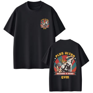 Bandai | Anime My Hero Academia All Might Plus Ultra Gym Graphic T Shirts Men Women Fitness Casual Cotton T-shirt Male Vintage Streetwear