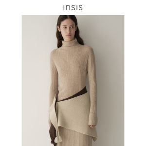 INSIS FEMME | Irregular Stripe High Neck Merino Wool Knit Top