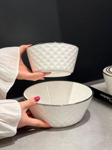 ชามเซรามิกสไตล์ยุโรปแบบเรียบง่ายสำหรับใช้ในครัวเรือน ชามซุปเนื้อ ชามผัดข้าว ชามข้าวกล้อง ชามเส้นหมี่ ลายเพชร ขนาด 6 นิ้ว