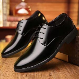 Mens Leather Shoes Black Soft Fashion Leather Shoes Wedding Shoes Men Business Formal Wear Casual Single Shoes Office Shoe For Men