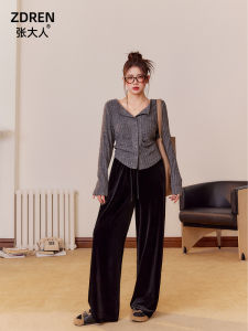 ฤดูใบไม้ร่วง ฤดูหนาว ชุดกํามะหยี่สไตล์ขี้เกียจ ผู้หญิง ระบบเกลือ สั้นไม่ซ้ําใคร เสื้อท่อนบน สูง เอว ขากว้าง กางเกง ทันสมัย ชุด