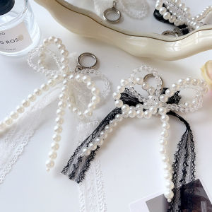 【♡Lovely girls house♡】พวงกุญแจห้อยกระเป๋าลูกปัดที่ใส่กุญแจไข่มุกแฟชั่นพวงกุญแจโบว์