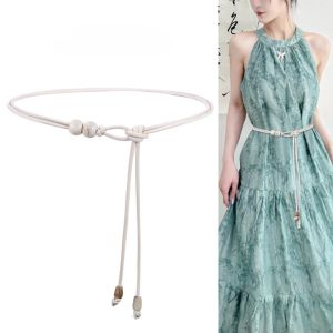 Summer 2025 New Womens Waist Chain Accessory Off-White Decorative Skirt Extended Leather Rope Thin Belt Fashionable Polyester Fiber