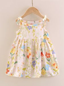 Princess Style Floral Print Cotton Silk Dress for Girls Baby Summer Clothing A-Line Skirt Korean Style Home Use Childrens Dress