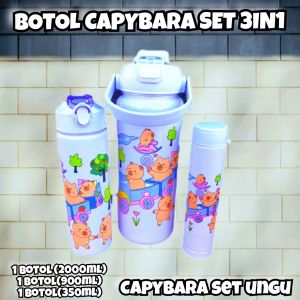 botol viral beranak botol minum set 3 in1 motif capybara