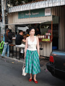 Stylish Versatile Retro Palace High Waist Check Body Slimming and Height Enhancing Skirt