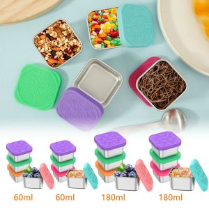 4Pcs Stainless Steel Salad Box Snack Container with Silicone Lids Leakproof Portable Stackable Dressing Food Storage Box