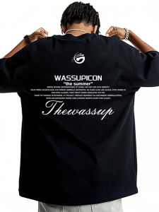 Wassup American Style White Cotton Short Sleeve T-Shirt for Men Heavyweight High Street Trend Brand New Summer Half Sleeve Top