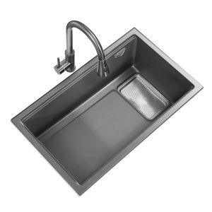 HIGOLD | Durable Quartz Kitchen Sink Double Residue Collection Large Single Basin with Step Design