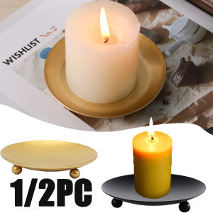 1/2PC Iron Black Golden Candle Holders Metal Plate Wedding Party Christmas Decorative Candlestick Round Candle Holder Tray Base