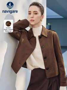 Navigare | Áo Khoác Ngắn Màu Khaki cho Nữ 2026 Thu Cổ Lật