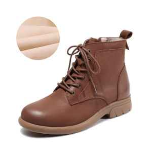 Flat Round Toe Large Size Fur Boots Brown Black Shoes for Women 2024 Womens Ankle Boots Womens Winter Footwear Booties Elegant