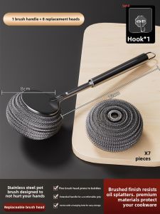 ASCOR | Durable No-Shed Pot Scrubber Long Handle Steel Wool Cleaning Brush