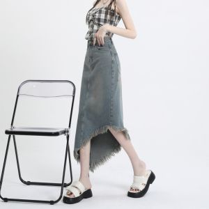 WANGGONGZHU | High Waist Denim Mini Skirt Womens Summer New Small Size A-Line Bodycon Skirt Mid-Length Princess Style With Pockets