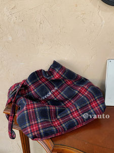 New Retro Large Capacity Womens Shoulder Crossbody Bag with Color Block Plaid Letters Woolen Commuter Bag for Daily Use