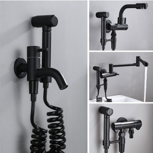 Wall Mounted Bathroom faucet Single Cold Faucet Set Brass Dual Valve Handheld Sprayer Sink Faucet Washing Machine Foldable Tap Outdoor Extended Faucet